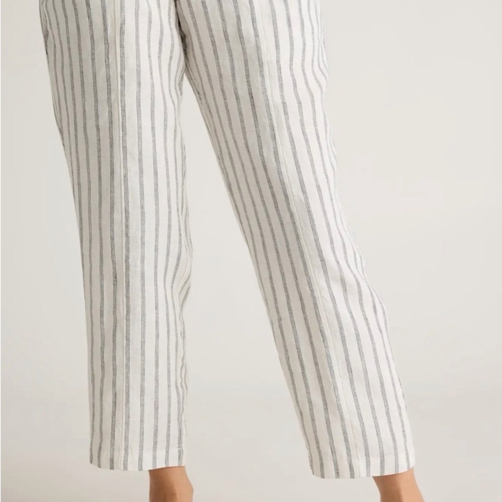 Quince Ivory and Charcoal Striped Ankle Pants.